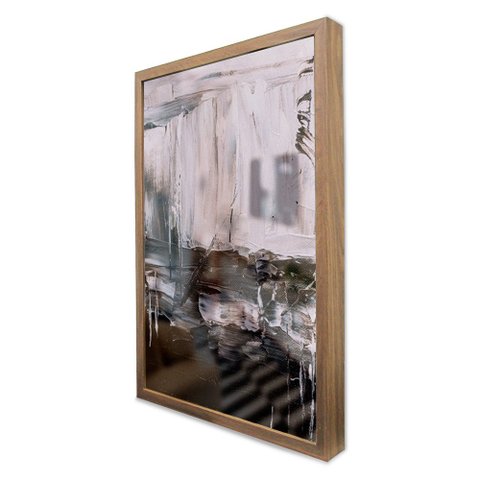 Quadro Decorativo Caixa Alta com Vidro Abstrato Black White TaColado Moldura Madeira 90 x 60cm