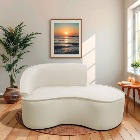 Divã Recamier Curvo Sala de Estar Recepção Marrocos 160cm Lado Direito Bouclé