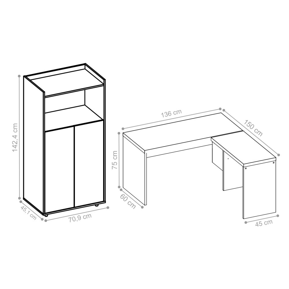 Conjunto Escritório com Mesa L e Armário Voyce Caiena Preto - 2