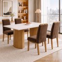 Ver imagem 1 de Conjunto de Mesa de Jantar 4 Lugares Isla e Lyra em MDF Cinamomo e Off White