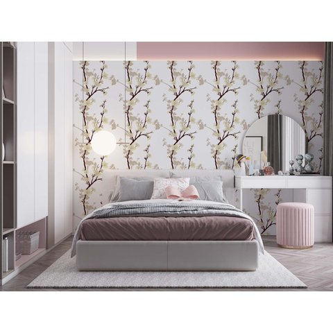 Papel de Parede Adesivo Floral Flor Bege 160 - 2,5m