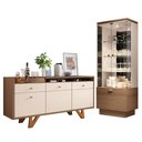 Ver imagem 1 de Sala de Jantar com Cristaleira Aura e Buffet Aparador Sollare Castanho-off White - Hb Móveis