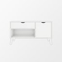 Ver imagem 5 de Aparador London com 1 Gaveta 1 Porta e Nicho para Hall Sala Cantinho Café Design Retrô - Branco