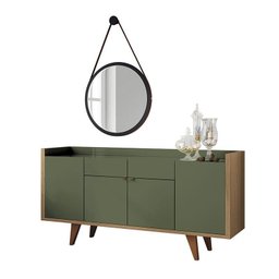 Sala de Jantar com Buffet Aparador Intense e Espelho Verde Pistache/freijó - Pr Móveis - 1 Sala de Jantar com Buffet Aparador Intense e Espelho Verde Pistache/freijó - Pr Móveis - 1