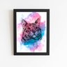 Quadro Gato Animais Pets Arte Aquarela Moldura 20x30cm - 1