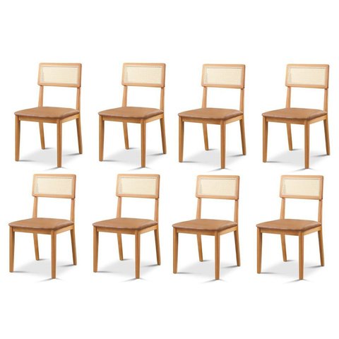 Kit com 8 Cadeiras de Jantar Ava com Encosto de Telinha Marrom/Caramelo