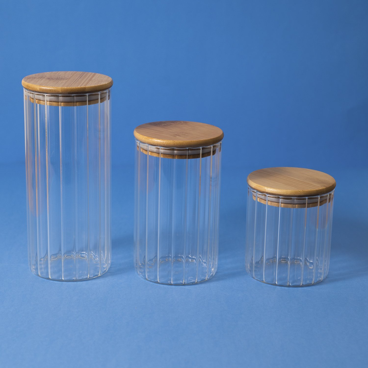 Pote 500ml de vidro canelado com tampa de bambu de mantimento - Oikos - 4