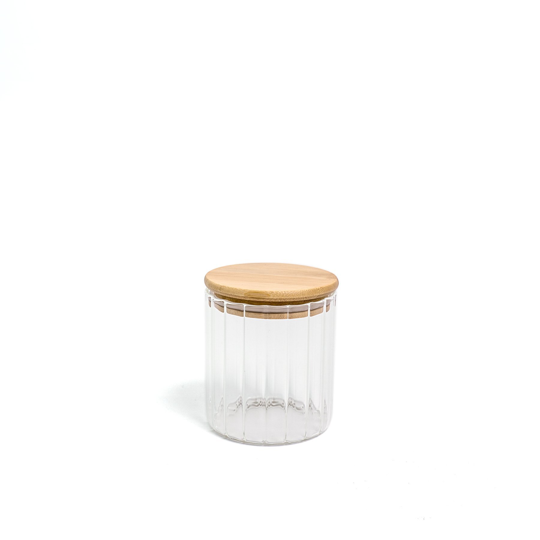 Pote 500ml de vidro canelado com tampa de bambu de mantimento - Oikos - 1