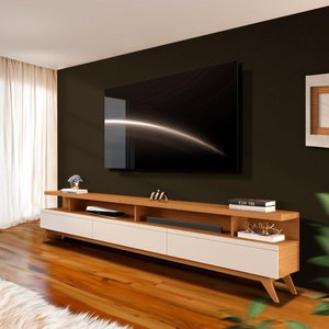 Rack Para Sala Até 75 Polegadas Pés Em Madeira 217cm Nature Off White Farrel Shop Jm