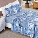 Ver imagem 2 de Jogo de Cama Lençol Casal Queen 04 Peças Microfibra Estampada Ayla - Azul Sereno