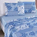 Ver imagem 1 de Jogo de Cama Lençol Casal Queen 04 Peças Microfibra Estampada Ayla - Azul Sereno