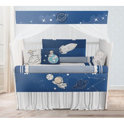 Kit Berço Enxoval de Bebê Espaço Astronauta Azul