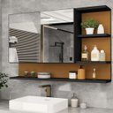 Ver imagem 1 de Armário Banheiro Espelheira 1 Porta 60x45 Multiuso Cleopatra Preto e Nature