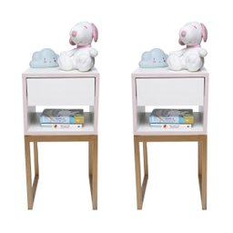 Mesa de Cabeceira Branca 30cm Eco Quarto Infantil Menina Rosa Base Metal Dourada - 7
