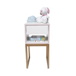 Mesa de Cabeceira Branca 30cm Eco Quarto Infantil Menina Rosa Base Metal Dourada - 8