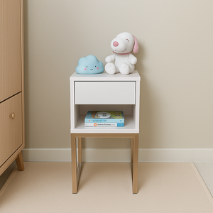 Mesa de Cabeceira Branca 30cm Eco Quarto Infantil Menina Rosa Base Metal Dourada