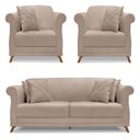 Ver imagem 1 de Kit 2 Poltronas E Sofá 2 Lugares 1,60m Pés Castanho Areia