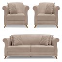Ver imagem 2 de Kit 2 Poltronas E Sofá 2 Lugares 1,60m Pés Castanho Areia