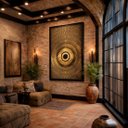 Ver imagem 1 de Quadro Canvas Abstrato Mandala Dourado 70x50cm Mold Branca