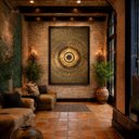 Ver imagem 3 de Quadro Canvas Abstrato Mandala Dourado 70x50cm Mold Branca