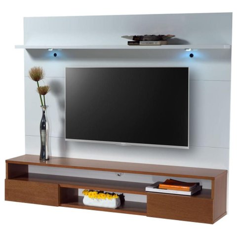 Home Suspenso com Led Arapi Cor Laca Branca com Nicho Chocolate 140 Cm - 58382