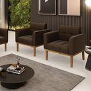 Ver imagem 1 de Kit 2 Poltronas Decorativas Karen Pés Fixo em Madeira Castanho Suede Marrom 19 - Gran Belo