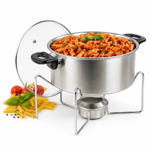 Kit Rechaud Completo Panela de Aluminio 5 Litros Suporte Tampa de Vidro Fogareiro Buffet Festa Antia