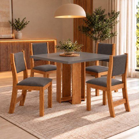 Conjunto Sala de Jantar 4 Lugares Mesa Quadrada Tampo de MDP Jady