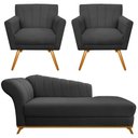 Ver imagem 2 de Kit Diva Recamier Vanessa 140cm Lado Direito e 02 Poltronas Laura Linho Cinza Escuro - Amarena