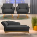 Ver imagem 1 de Kit Diva Recamier Vanessa 140cm Lado Direito e 02 Poltronas Laura Linho Cinza Escuro - Amarena
