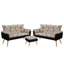 Ver imagem 1 de Kit 2 Poltronas Namoradeira Opala com Puff Lunar Suede Estampado Laranja com Preto Aradecor