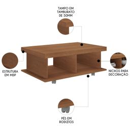 Mesa de Centro 90cm para Sala Tamburato 50mm Kael Cinamomo A09 - Mpozenato - 3