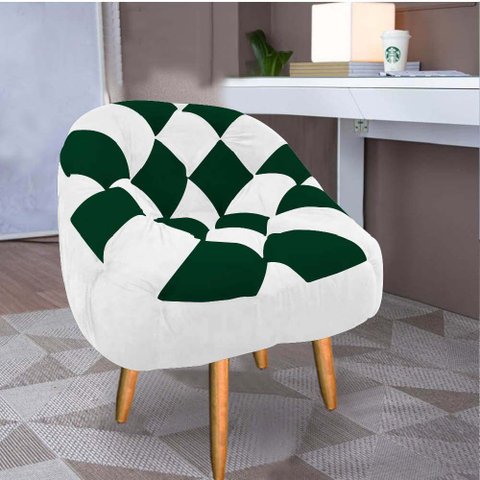 Poltrona Paloma Escritório Sala Pé Palito Suede Branco e Suede Verde - Dominic Decor