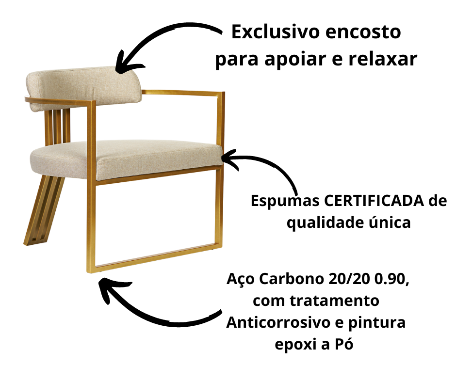 Kit 02 Poltronas Oregon Linho Marfim Estrutura Dourado - 7