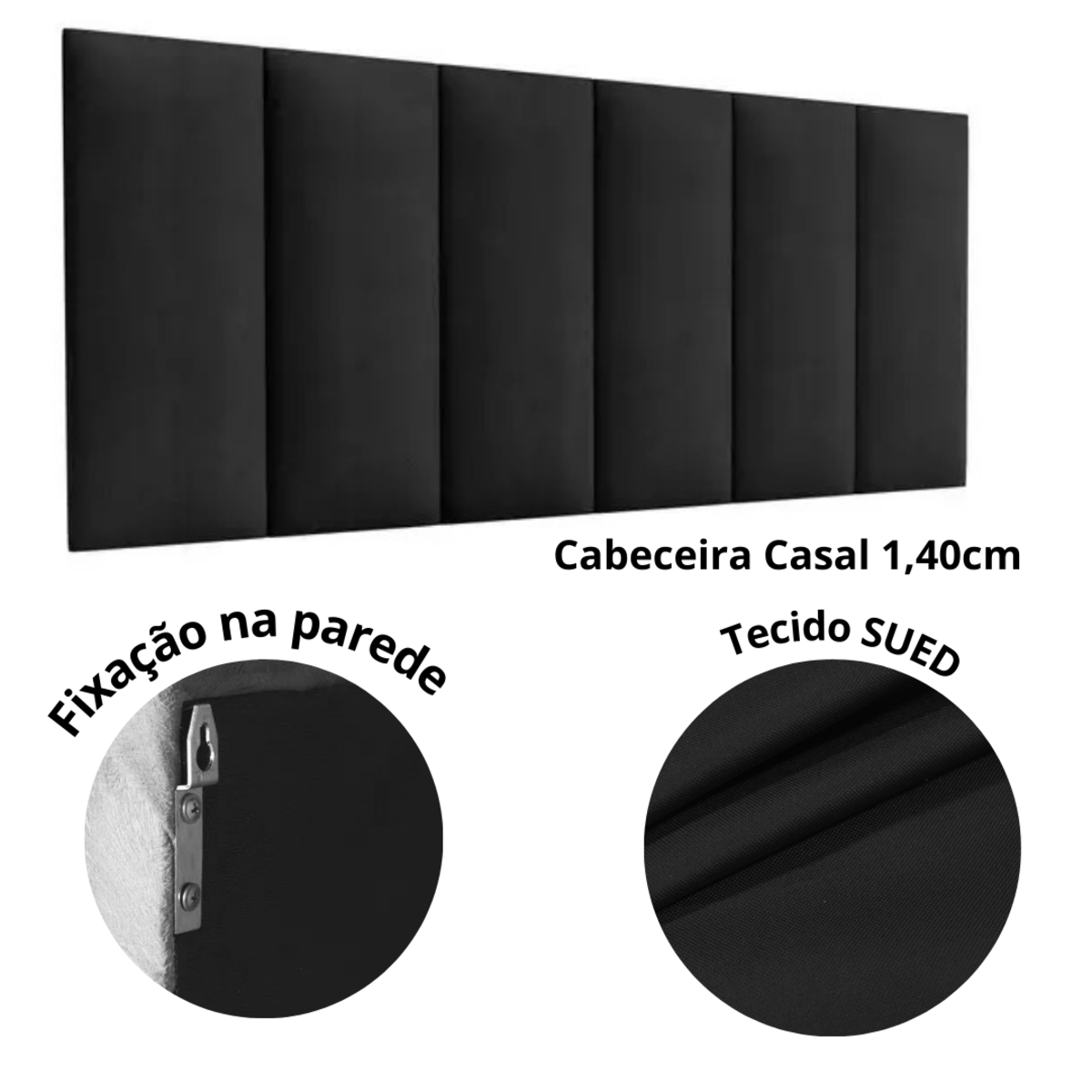 Cabeceira Estofada Casal 1,40cm Preto Sued Pérola Quarto Decoração Lisa - 3