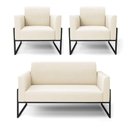Ver imagem 1 de Sofá Namoradeira com 2 Poltronas Base Industrial Alta Preto Marisa Veludo D03 - D\'rossi Cor Bege