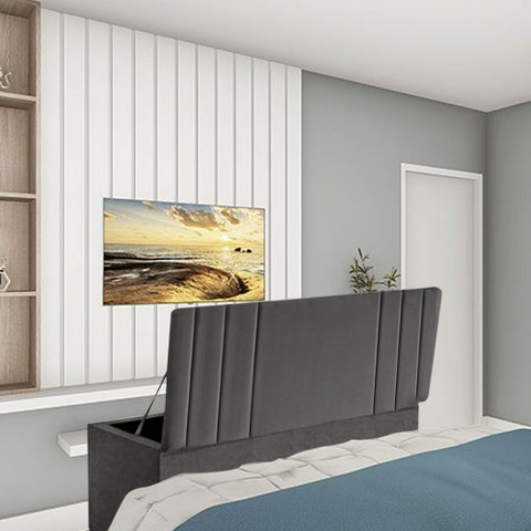 Calçadeira Baú Recamier Queen 160CM Grécia Suede Cinza Escuro - D A DECOR