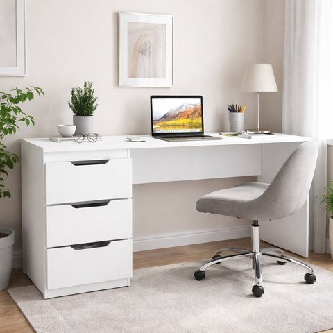Escrivaninha para Escritório Madri 3 Gavetas 163cm Branco