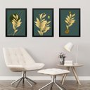Ver imagem 1 de Kit 3 Quadros Folhas Verde Musgo com Dourado 45x34cm - com Vidro:moldura Preta