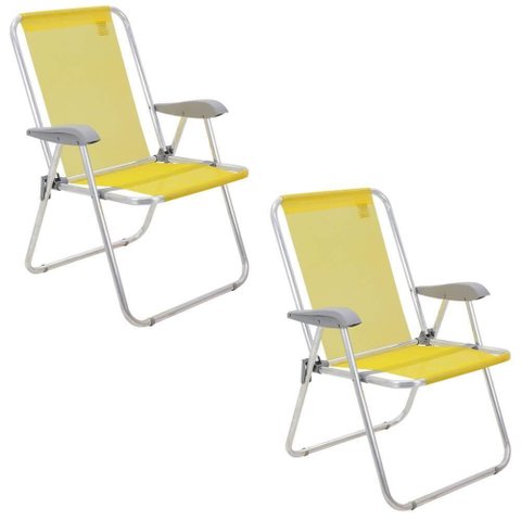 Kit 02 Cadeiras de Praia Tramontina Creta Master em Alumínio com Assento Amarelo 92900200