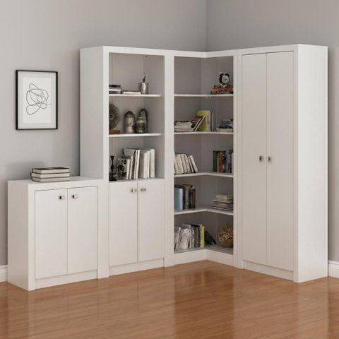 Kit 4 Armários para Escritório com Estante Branco