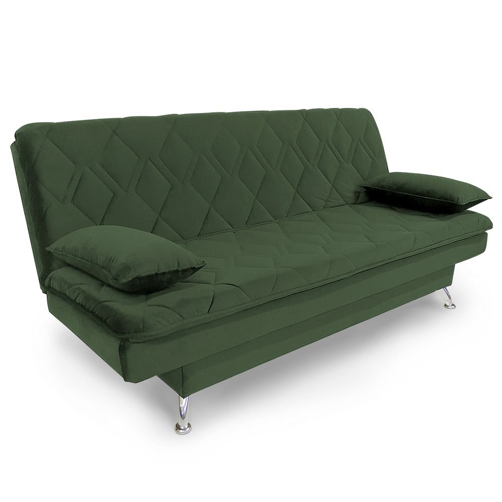 Sofá Cama 3 Lugares 188cm Milão TCA947 Veludo Verde Sheep Estofados
