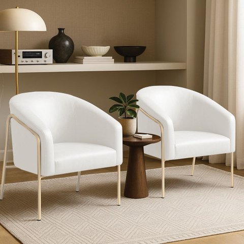 Poltrona Sala Industrial Alta Champanhe Kit 2 Stella Sintético Pu Branco D03 - D’Rossi