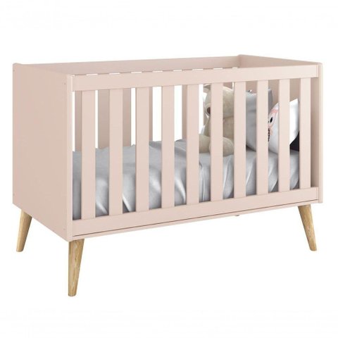 Berço Americano Théo New Rosa Fosco com Natural - Moveisaqui