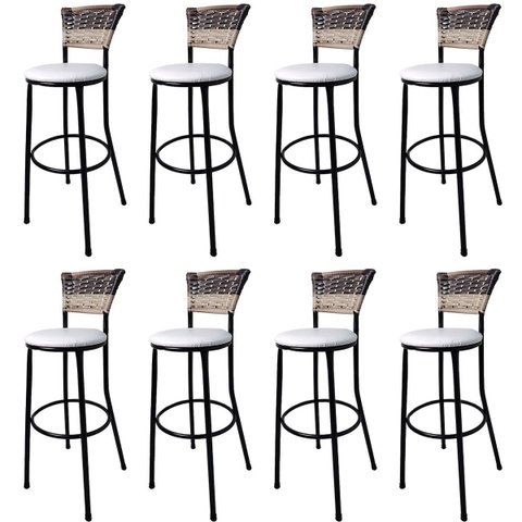 Kit 8 Banquetas Bistrô Aço Junco Sintetico Degrade Assento Branco