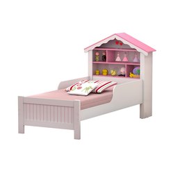 Cama Solteiro Montessori Princesa Meninas Grade Proteção Quarto Infantil Prateleiras Cor Branco/rosa - 2