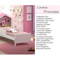Cama Solteiro Montessori Princesa Meninas Grade Proteção Quarto Infantil Prateleiras Cor Branco/rosa - 6