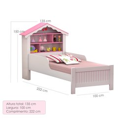 Cama Solteiro Montessori Princesa Meninas Grade Proteção Quarto Infantil Prateleiras Cor Branco/rosa - 4
