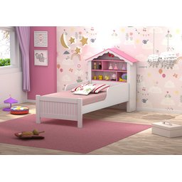 Cama Solteiro Montessori Princesa Meninas Grade Proteção Quarto Infantil Prateleiras Cor Branco/rosa - 1