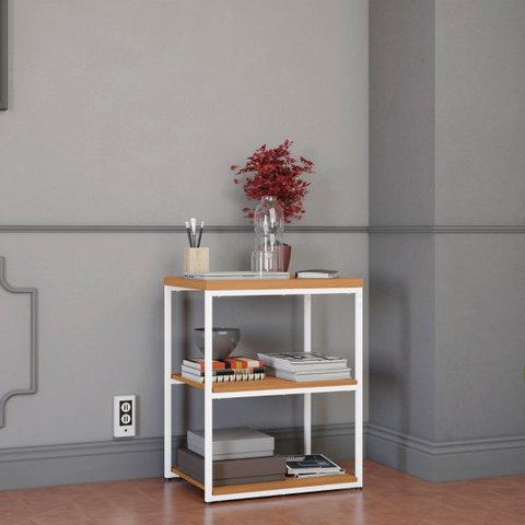 Mesa de Apoio Industrial com 3 Prateleiras Canela/branco